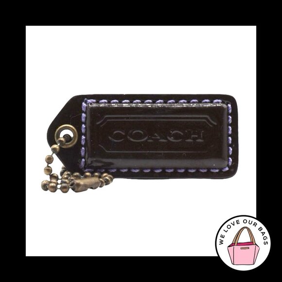Y2K VINTAGE COACH Brown Patent Leather Antique Brass Bag Charm Keychain Hang Tag - Picture 1 of 2